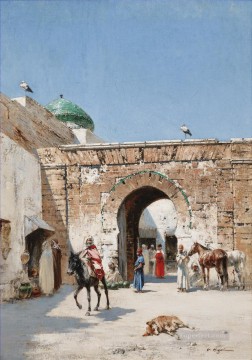 ヴィクトル・ユゲ Painting - 北アフリカの町の入り口にいる騎士 ヴィクトル・ユゲ 東洋学者